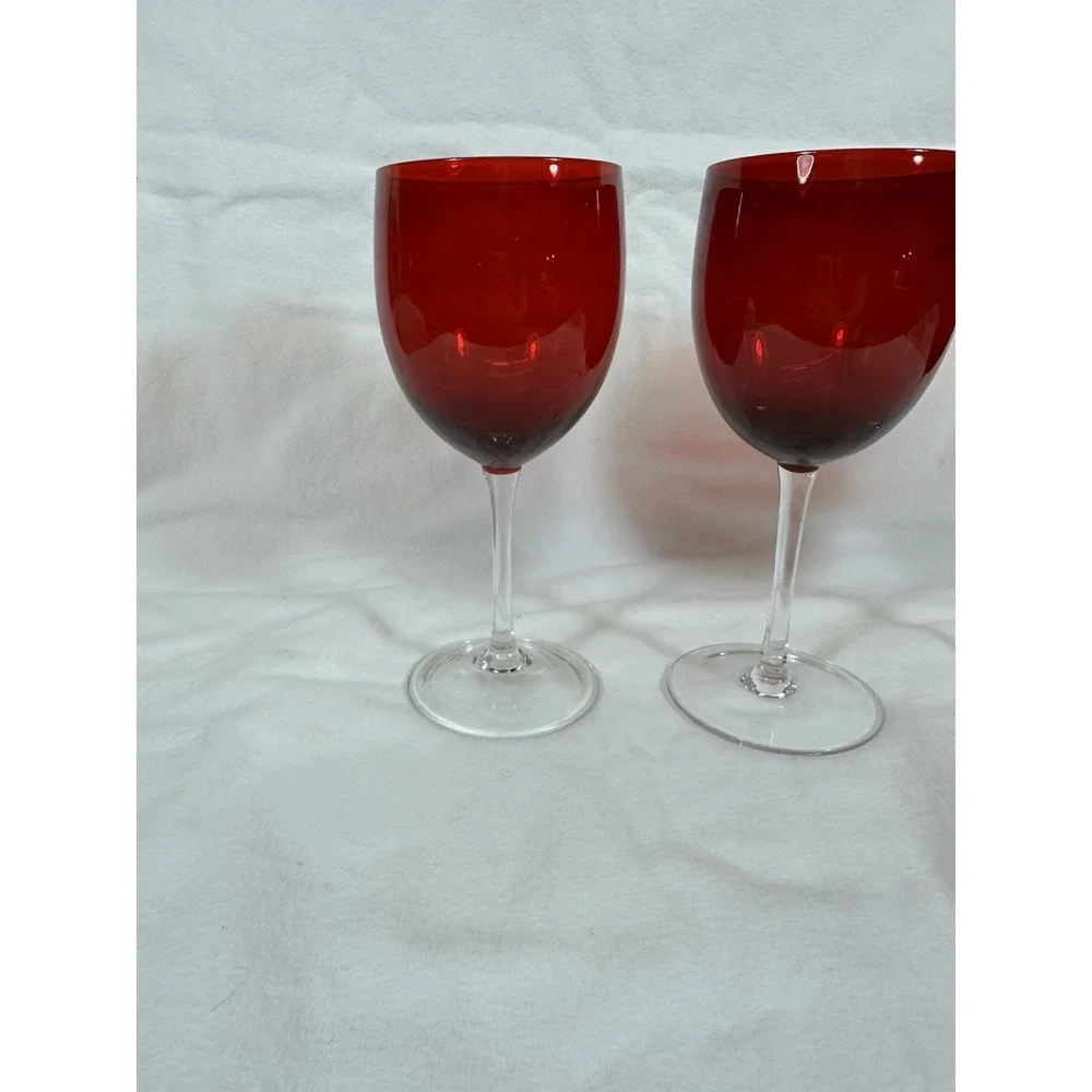 Ruby Red Wine Glasses/Water Goblets 16 oz Clear Stem 8 3/8